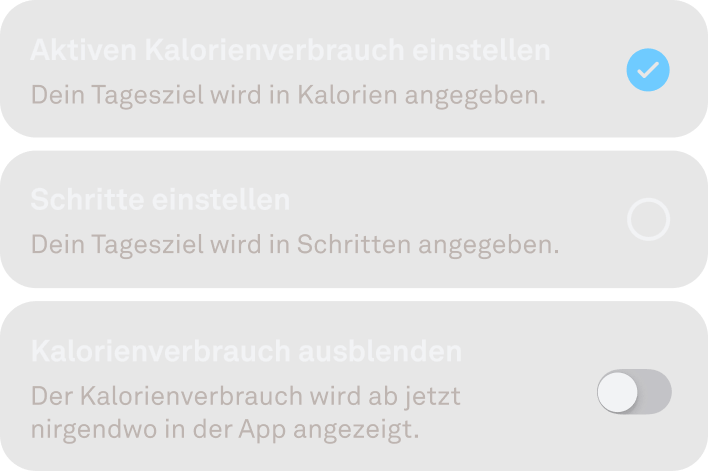 Ansicht der personalisierten Aktivitätsziele in der Oura-App